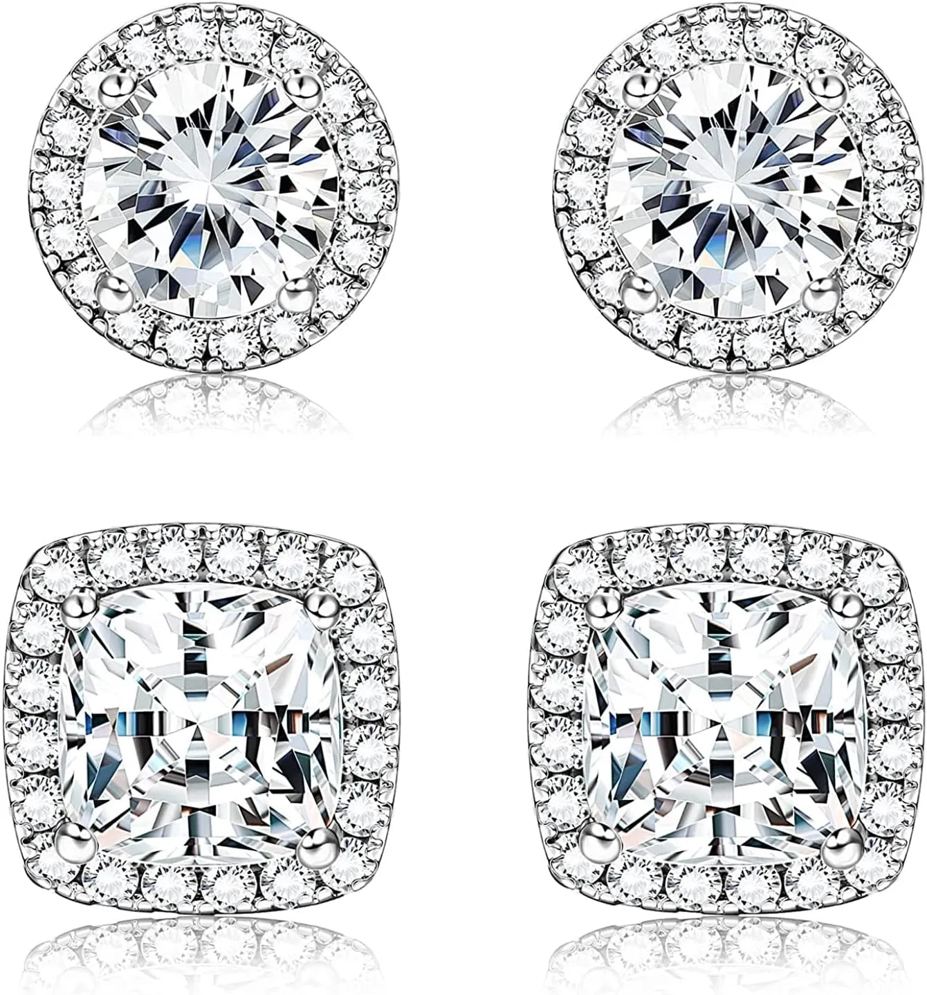 1-2 Pairs 925 Sterling Silver Mens Earrings Cubic Zirconia Halo Stud Earrings for Men 18K Gold Plated Heart/Round/Square Cut CZ Stud Earrings Set for Women Men