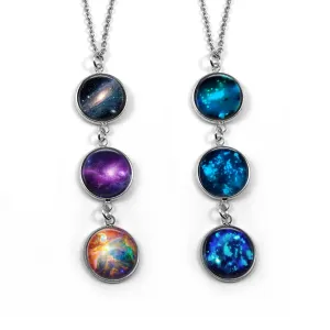 1 Customized Glow in the Dark Galaxy Necklace in Stainless Steel - Choose 1 to 4 Charms and 24 Outer Space Images - Glowing Stars Jewelry