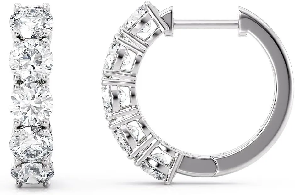 1 to 4 Carat Lab Grown Diamond 5 Stone Hoop Earrings for Women I 14k White Gold Hoops (E-F, VS1, cttw) Hinged Hoop Earrings by Privosa Fine Jewelry