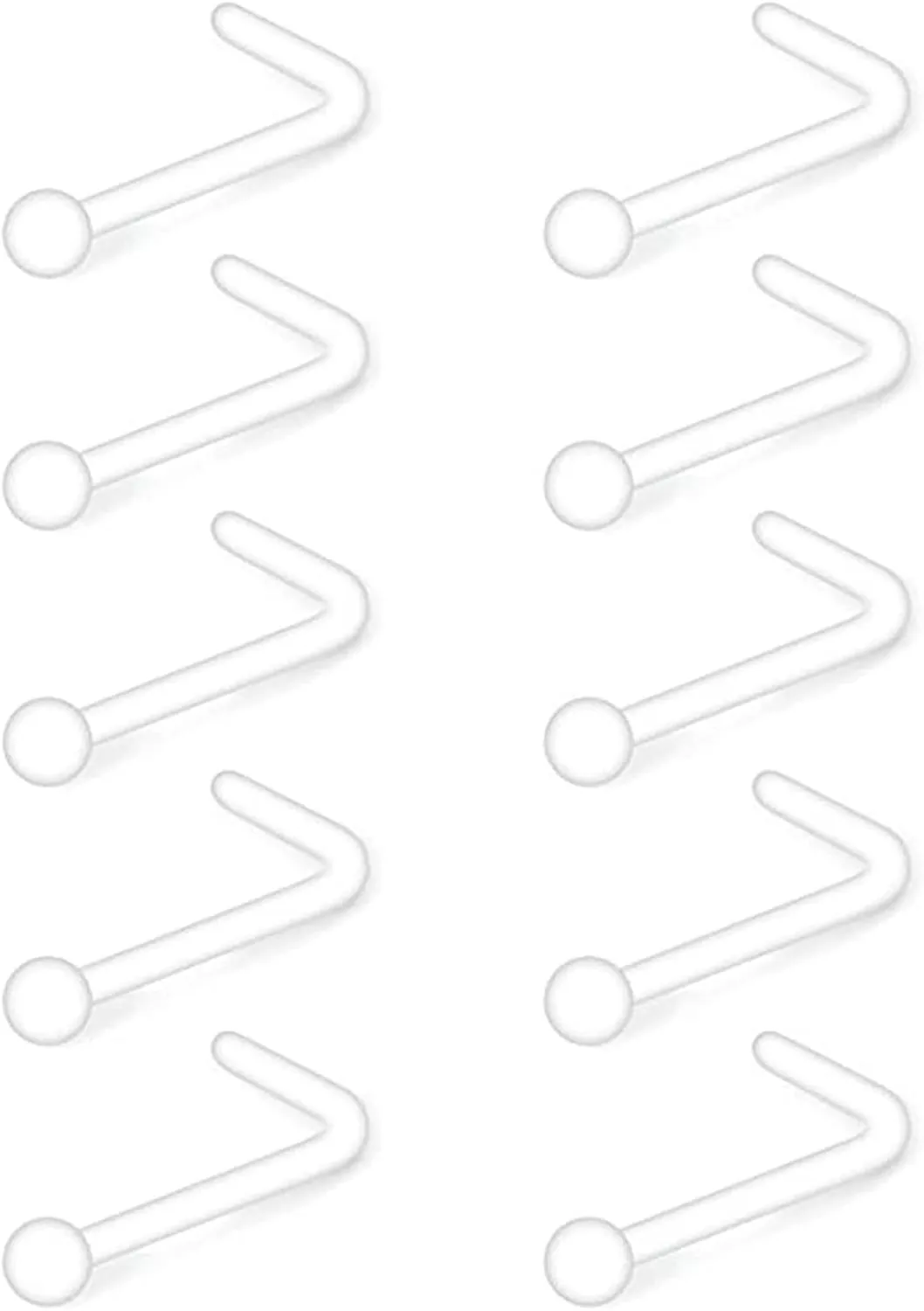 10 PCS Nose Piercing Stud Kit, Clear Nose Ring Acrylic Piercing Jewelry with L Shape and Comfort Fit Piercing Jewelry Nose Ring
