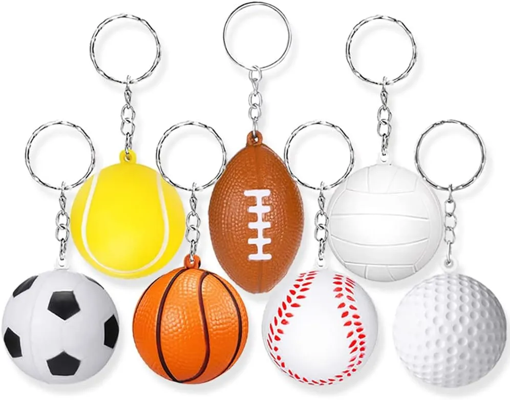 12 Pcs Sport Ball Keychains Volleyball Key Chains Stress Ball Keychains for School Carnival Reward Prizes Party Bag Gift Fillers Purse Charms