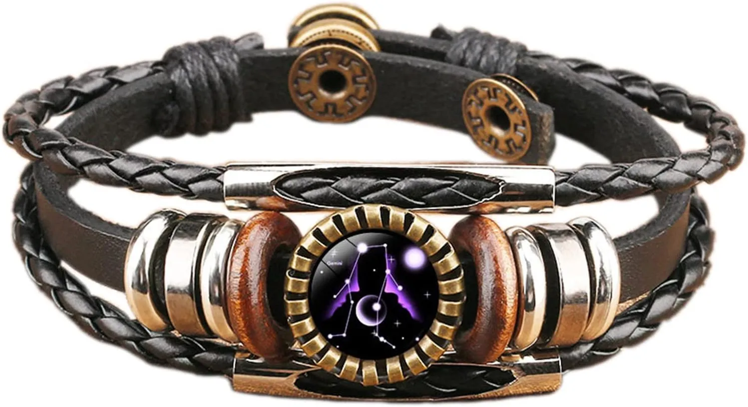 12 Zodiac Constellation Braided Bracelet Retro Adjustable Handwoven Rope PU Leather Chain Wrap Bracelet for Woman Man Friend Friendship Wrist Jewelry Birthday Gift