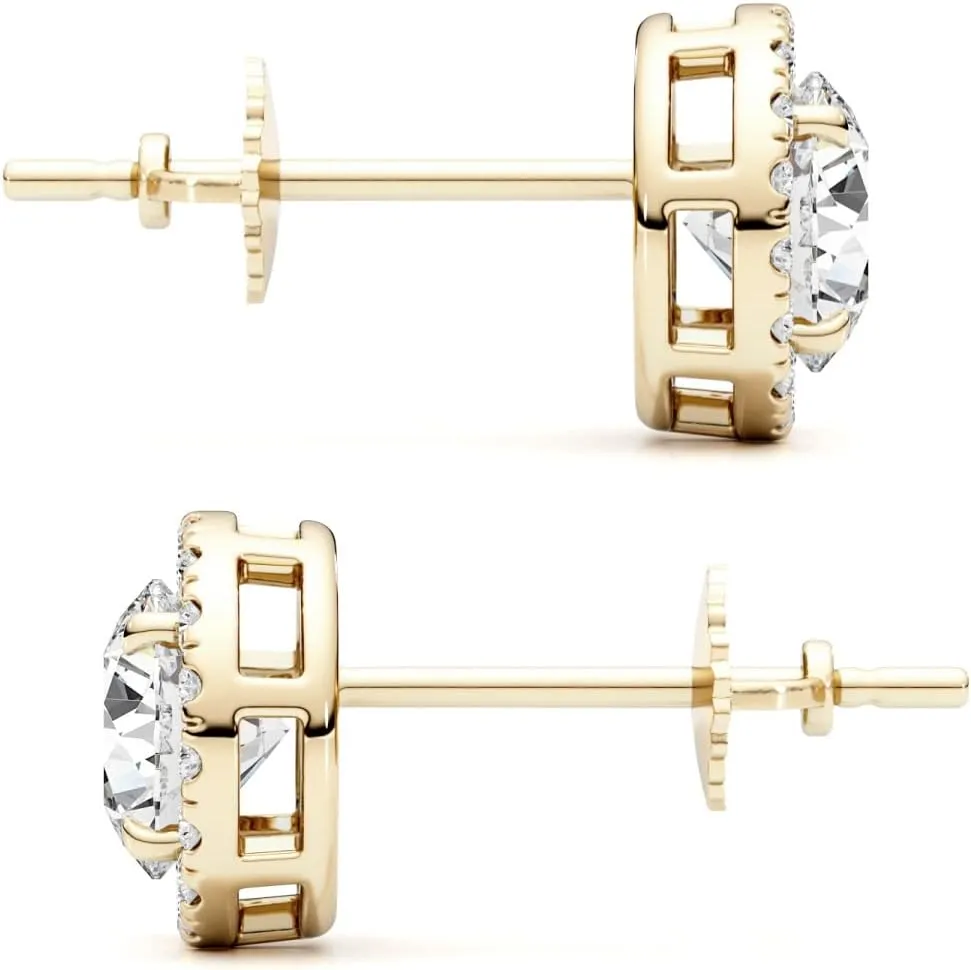 1/3 Carat Lab Grown Diamond and 1-2 Carat Moissanite Round Halo Stud Earrings for Women in 14k White or Yellow Gold (D-E, VS, cttw) Screw Back Earrings by GLAM AND GEMS