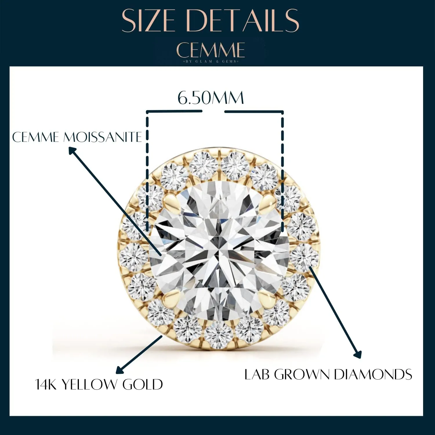 1/3 Carat Lab Grown Diamond and 1-2 Carat Moissanite Round Halo Stud Earrings for Women in 14k White or Yellow Gold (D-E, VS, cttw) Screw Back Earrings by GLAM AND GEMS