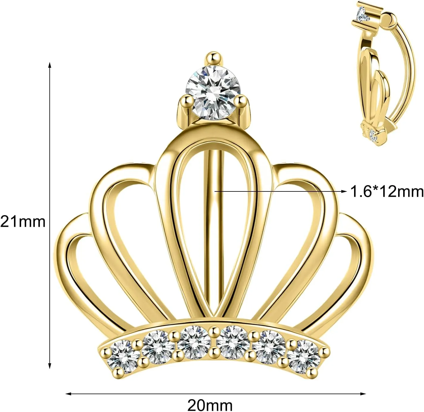 14G 925 Sterling Silver Clicker Belly Button Ring Crown Shape Belly Barbell Piercing 10/12mm Reverse Curved Hoop Navel Barbell Piercing Jewelry Silver Gold 1pc