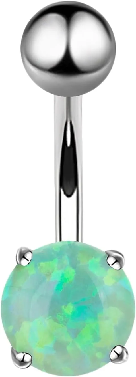 14G Belly Button Rings, Stainless Steel Navel Ring Stainless Steel 14G Belly Ring for Women Round Opal Design Thanksgiving