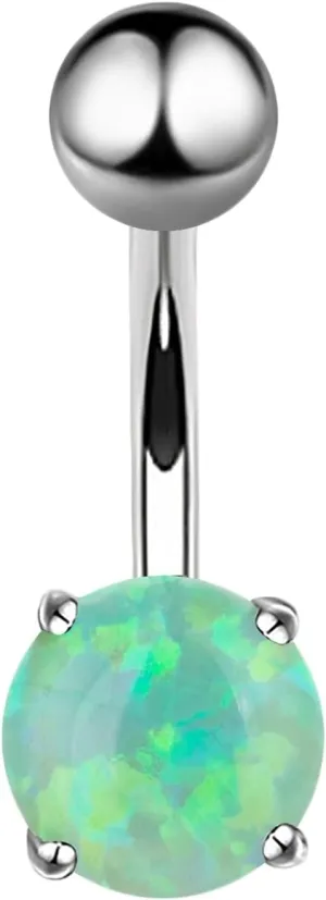 14G Belly Button Rings, Stainless Steel Navel Ring Stainless Steel 14G Belly Ring for Women Round Opal Design Thanksgiving