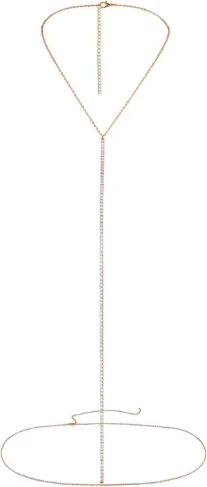 14K Gold Body Chain for Women, Waist Chains Belly Chain Layered Rhinestone Crossover Bikini Bra Body Jewelry