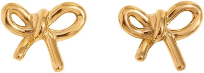 14K Gold Bow Stud Earrings, 14K Gold Plated