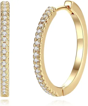 14K Gold Hoop Earrings for Women 14K Gold Earrings Hypoallergenic Lightweight Small Hoop Earring for Womens with Round Cubic Zirconia Huggie Hoops Earring for Women 20mm/30mm
