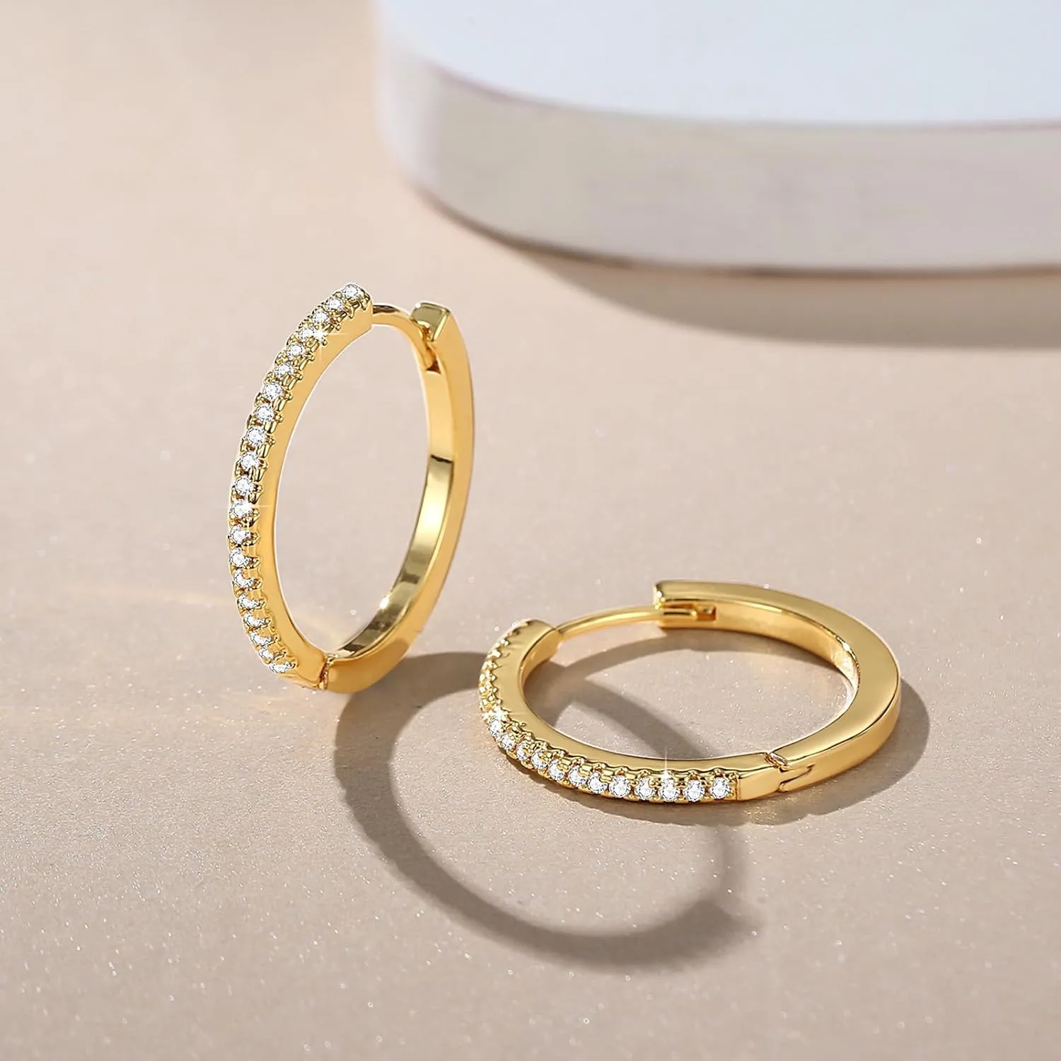 14K Gold Hoop Earrings for Women 14K Gold Earrings Hypoallergenic Lightweight Small Hoop Earring for Womens with Round Cubic Zirconia Huggie Hoops Earring for Women 20mm/30mm