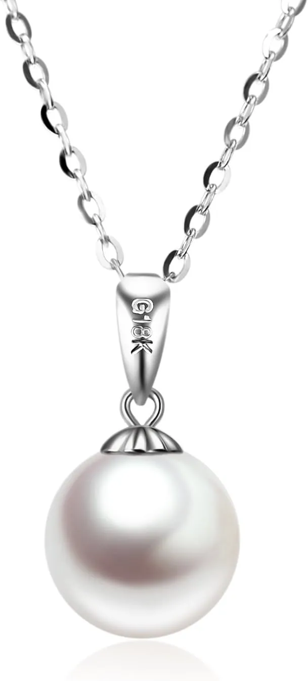 14K Gold Pearl Necklaces for Women with 18k Gold Pendant (Freshwater Cultured Pearl), Real Gold Present for Her, Jewelry Gifts for Mother Wife Girlfriend, 16"-18"