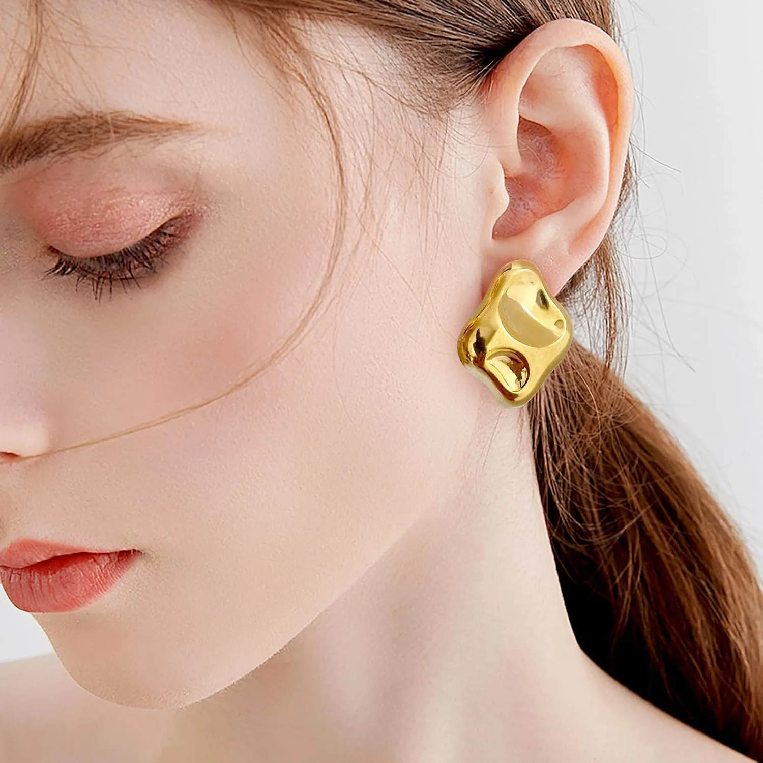 14K gold plated chunky alloy stud earrings for women trendy statement earring for jewelry gifs