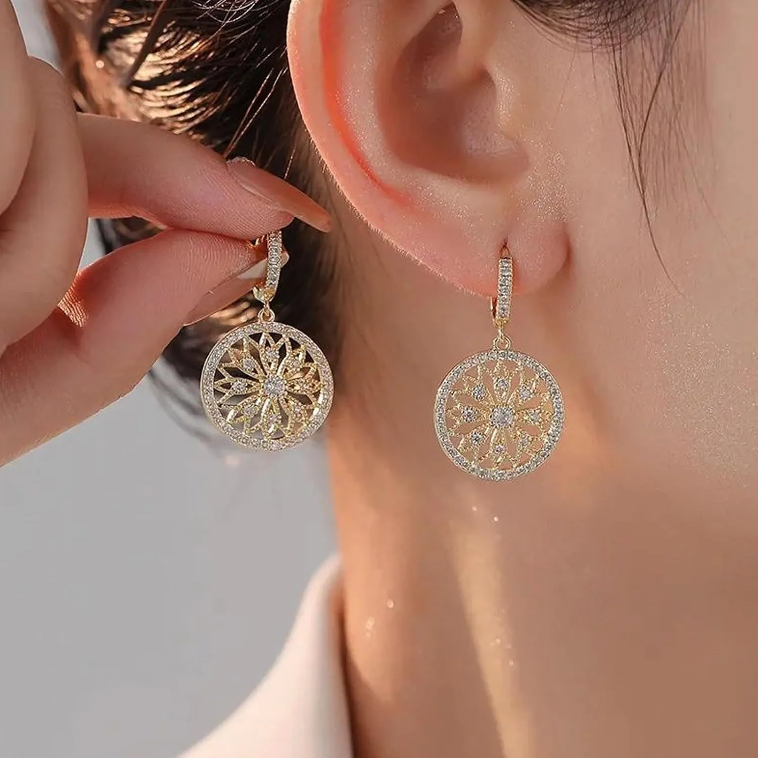 14K Gold Plated Huggie Hoop Earrings for Women Hypoallergenic Sterling Silver Post Lightweight Cubic Zircons Dangle Earrings