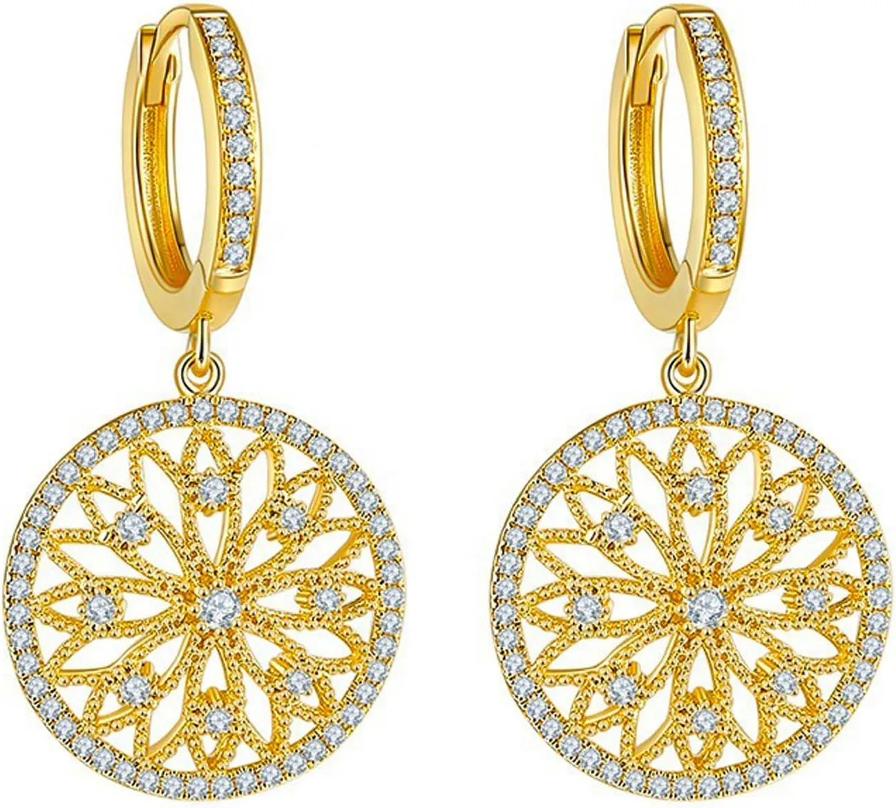 14K Gold Plated Huggie Hoop Earrings for Women Hypoallergenic Sterling Silver Post Lightweight Cubic Zircons Dangle Earrings