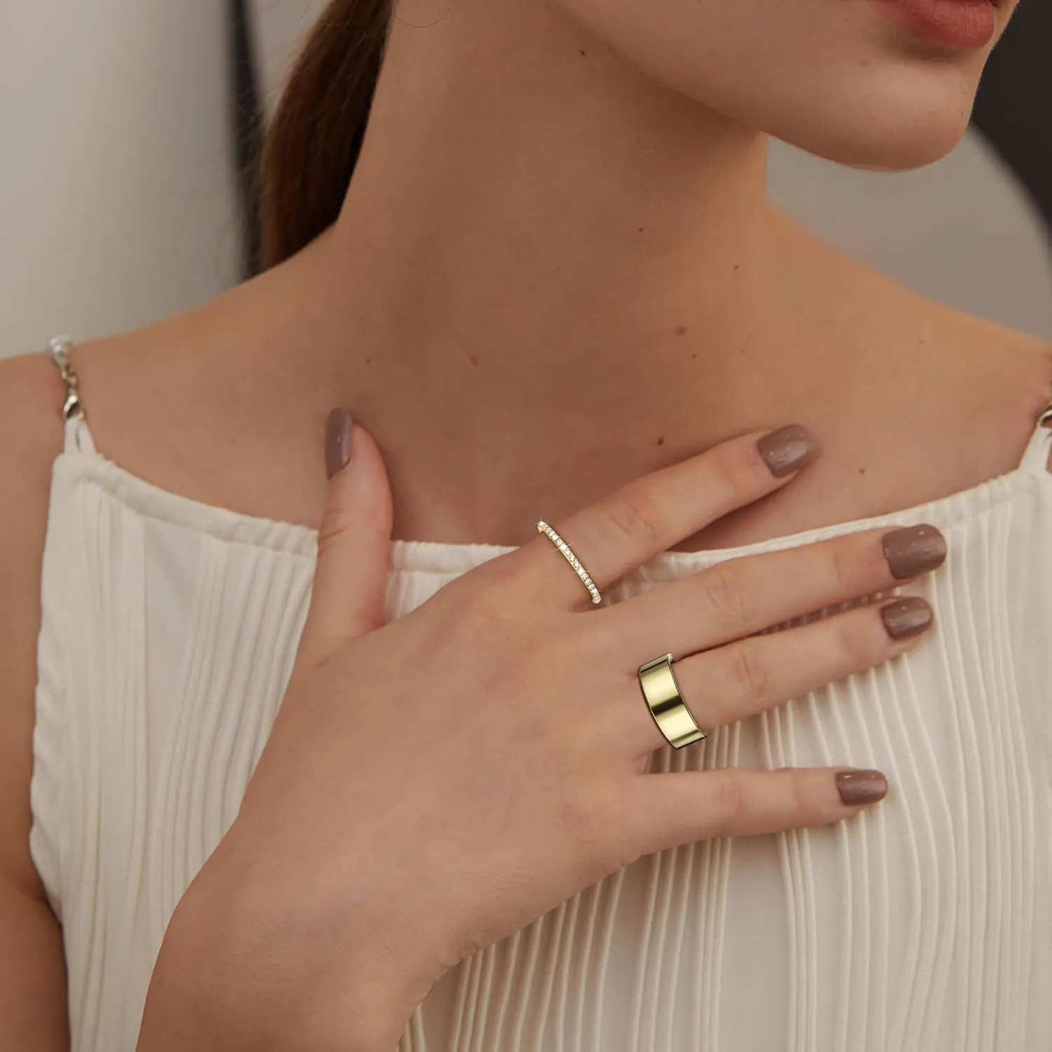 14K Gold Plated Rings Comaptible for Oura Ring 4/Gen 3 Stacking Ring, Non Tarnish Cubic Zirconia Simulated Diamond Stackable Sterling Eternity Bands for Women