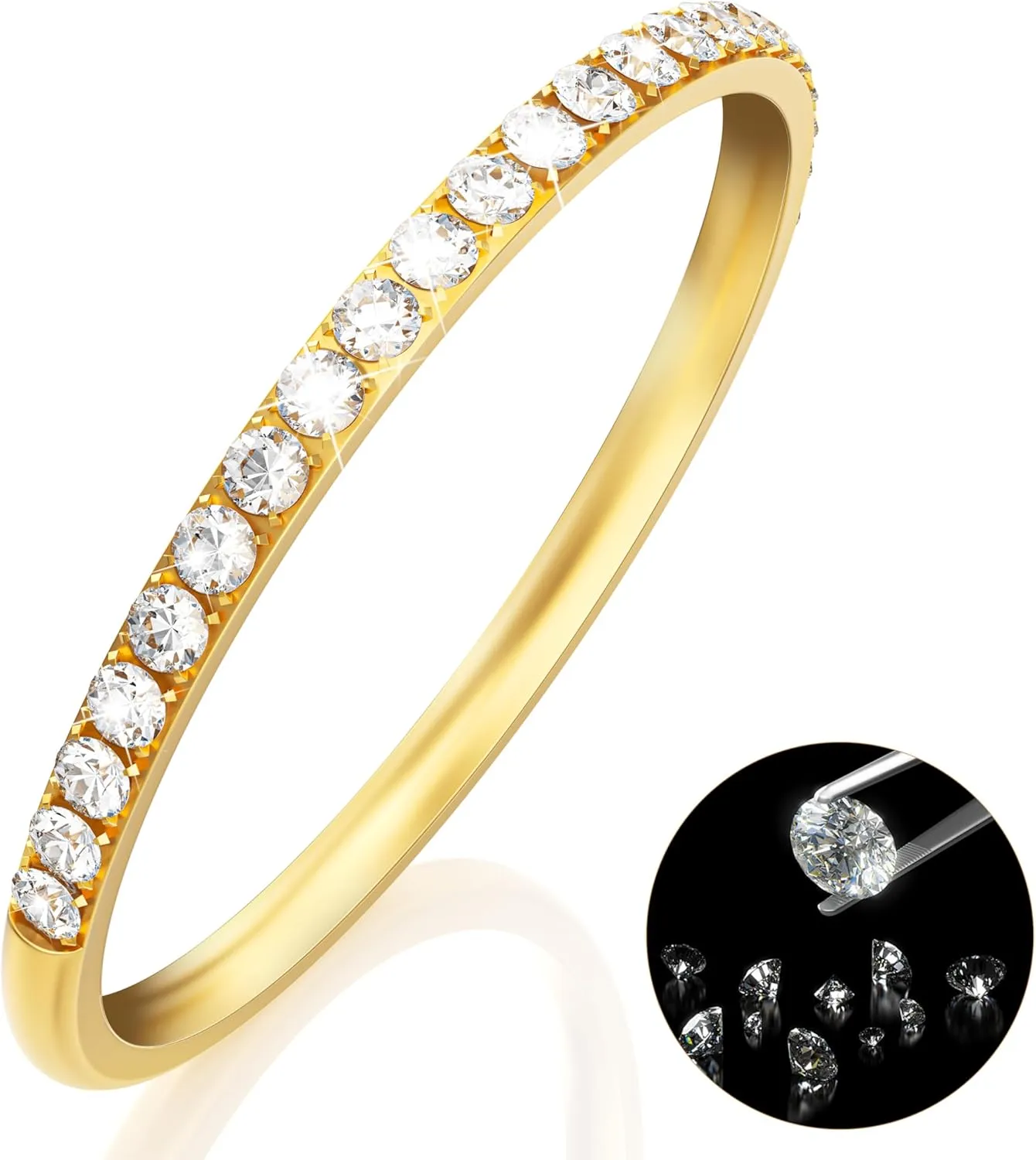 14K Gold Plated Rings Comaptible for Oura Ring 4/Gen 3 Stacking Ring, Non Tarnish Cubic Zirconia Simulated Diamond Stackable Sterling Eternity Bands for Women