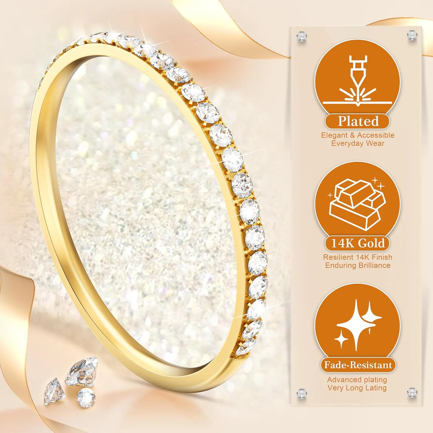14K Gold Plated Rings Comaptible for Oura Ring 4/Gen 3 Stacking Ring, Non Tarnish Cubic Zirconia Simulated Diamond Stackable Sterling Eternity Bands for Women