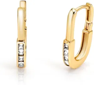 14K Gold Plated Sterling Silver Posts Hoop Earrings| U Shaped Hoops| Trendy Women's Earrings