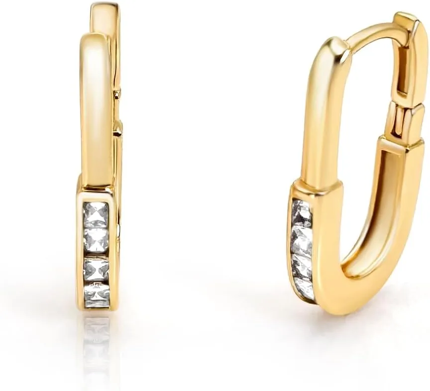 14K Gold Plated Sterling Silver Posts Hoop Earrings| U Shaped Hoops| Trendy Women's Earrings