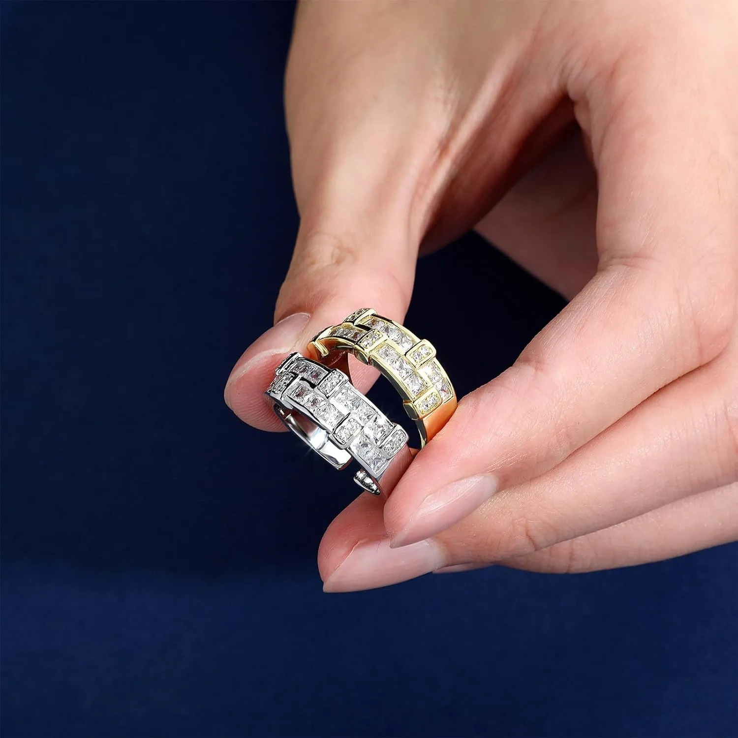 14K Gold Princess Cut Mossanite Ring, Open Couple Rings, Celebrate Your Journey Together with this Gem,Father's Day Gifts for Dad