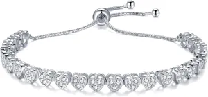 14K Gold Rose Gold White Gold Plated Cubic Zirconia Tennis Bracelet for Women Heart Shape CZ Adjustable Tennis Bracelet Fashion Jewelry Gifts for Women Girls