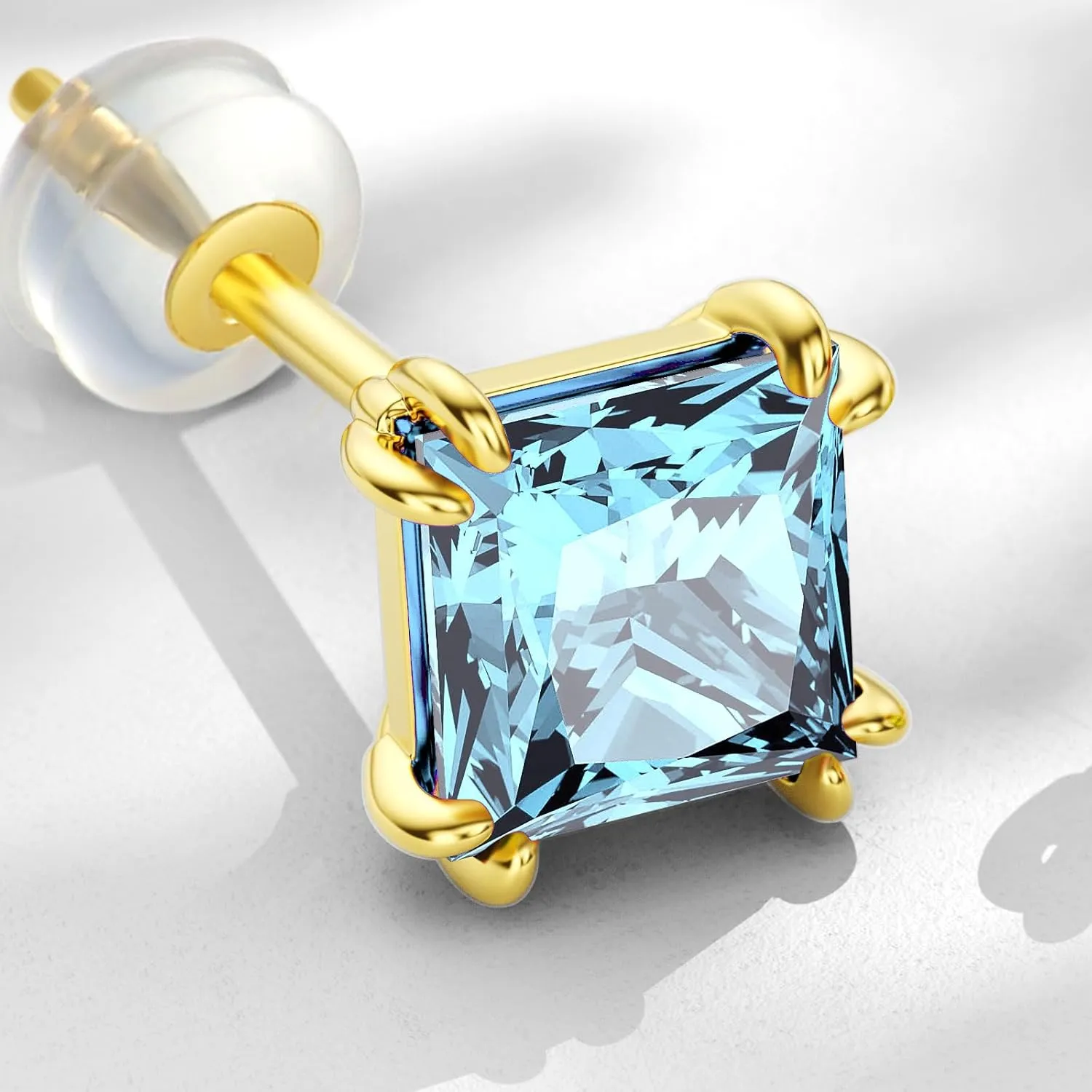 14k Real Gold Princess-Cut Gemstone Birthstone Stud Earrings for Women 6mm 2.5Carat Square Created Birthstone Earrings Jewelry Gifts for Anniversary Birthday Valentine Gift for Her Wife