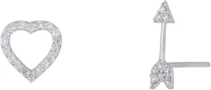 14K White Gold Heart Arrow Stud Earrings Set 0.11 Carats Brilliant Cut Natural Diamonds (H I Color Si1-Si2 Clarity) Fine Jewelry For Women Gifts