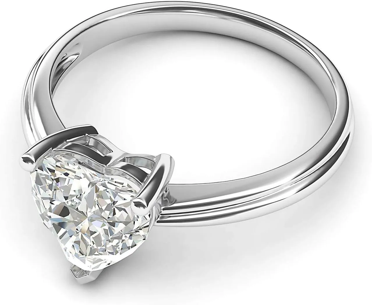 14k White Gold Simulated Heart-shaped Diamond Engagement Ring Raised Shank Promise Bridal Ring