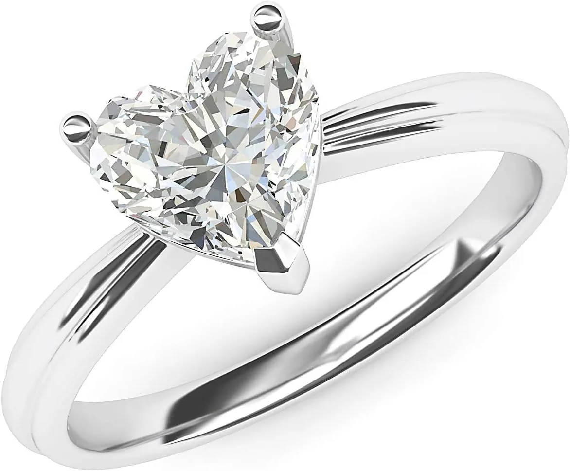 14k White Gold Simulated Heart-shaped Diamond Engagement Ring Raised Shank Promise Bridal Ring
