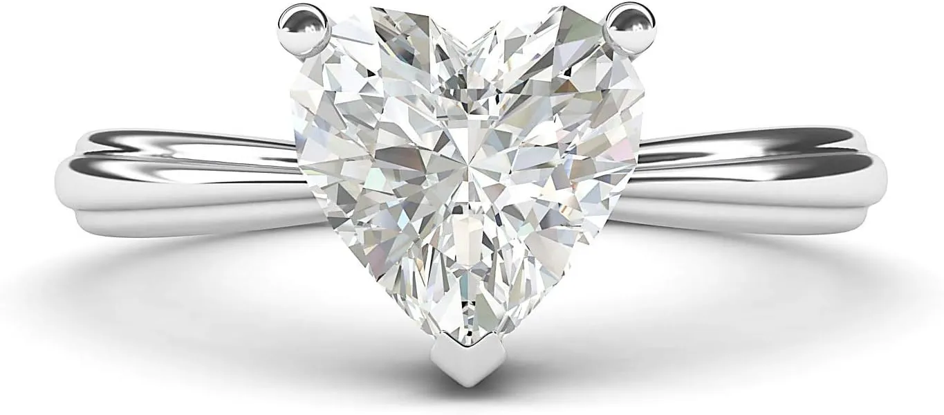 14k White Gold Simulated Heart-shaped Diamond Engagement Ring Raised Shank Promise Bridal Ring