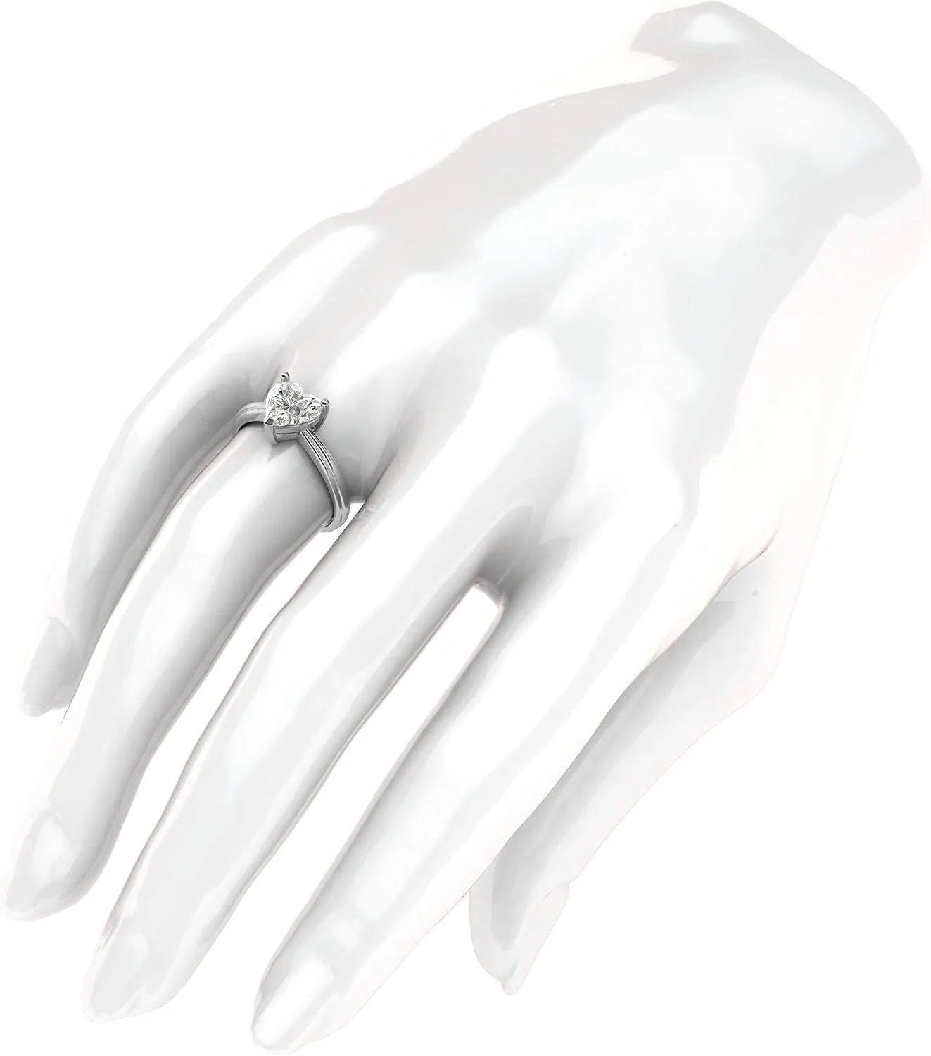 14k White Gold Simulated Heart-shaped Diamond Engagement Ring Raised Shank Promise Bridal Ring