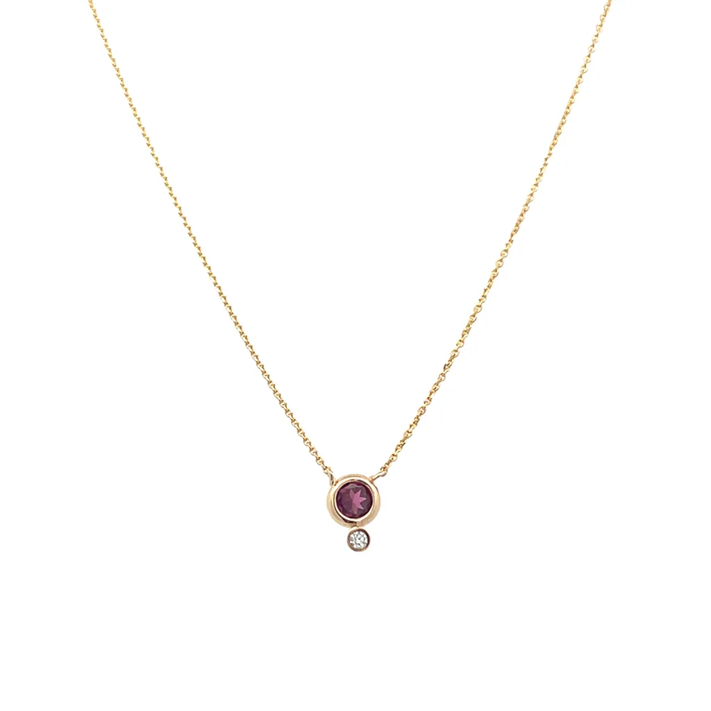 14K Yellow Gold 4mm Round Pink Topaz & Diamond Necklace