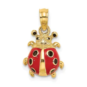 14K Yellow Gold Polished Red Enameled Finish Ladybug Charm Pendant
