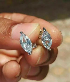 1.5 Ct Marquise 2 Prong Earrings Studs Pus Back 14K White Gold Simulate Diamond 925 Sterling Silver