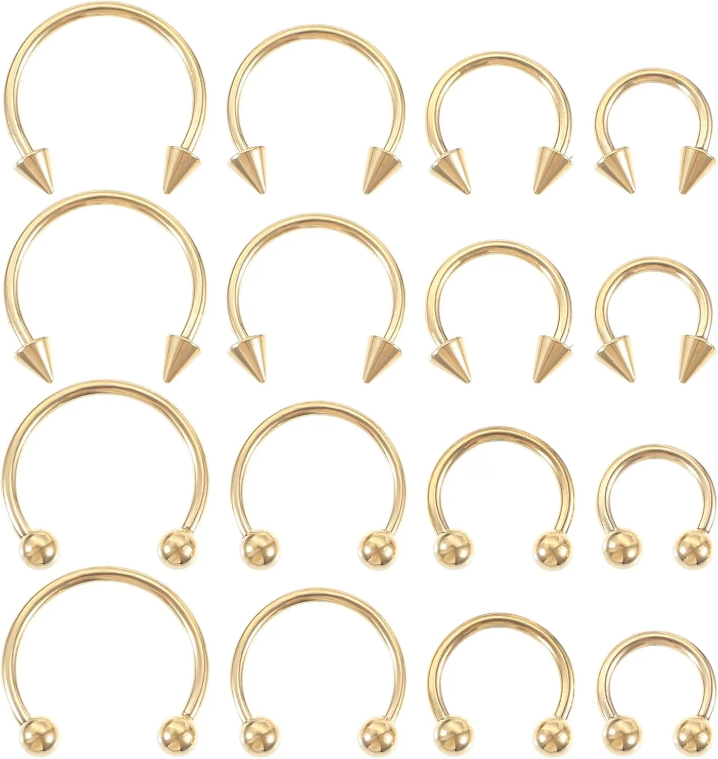 16PCS Gold Septum Ring 16 Gauge Nose Rings Multiple Different Sizes Horseshoe Nose Piercing Jewelry, Stainless Steel Lip Earring Eyebrow Hoop Septum Rings for Men and Women 6-12mm