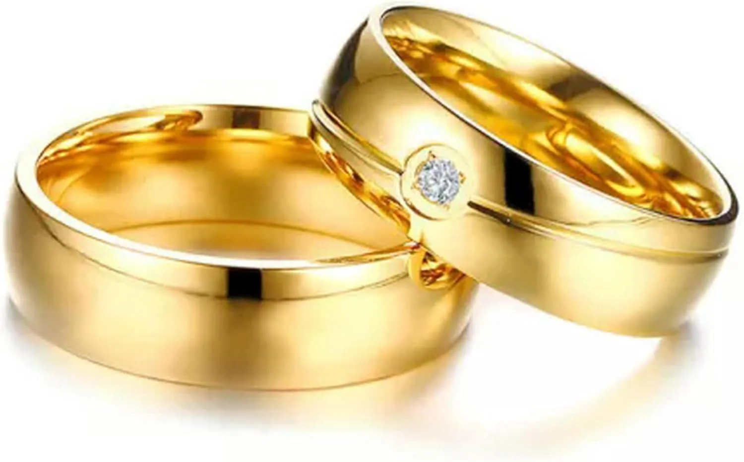 18K Gold Plated CZ Band Man Woman 316L Stainless Steel Gift Couple Rings Sz 5-13