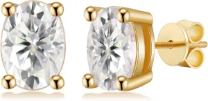 18K Gold Plated S925 Sterling Silver Cubic Zirconia Stud Earrings for Women, Simulated CZ Earrings with Pear/Oval/Baguette/Princess/Triangle/Marquise Cut