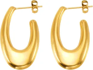 18k Gold Plated Stainless Steel Chunky Stud Earrings Big Gold Stud Earrings for Women, 30mm*17mm