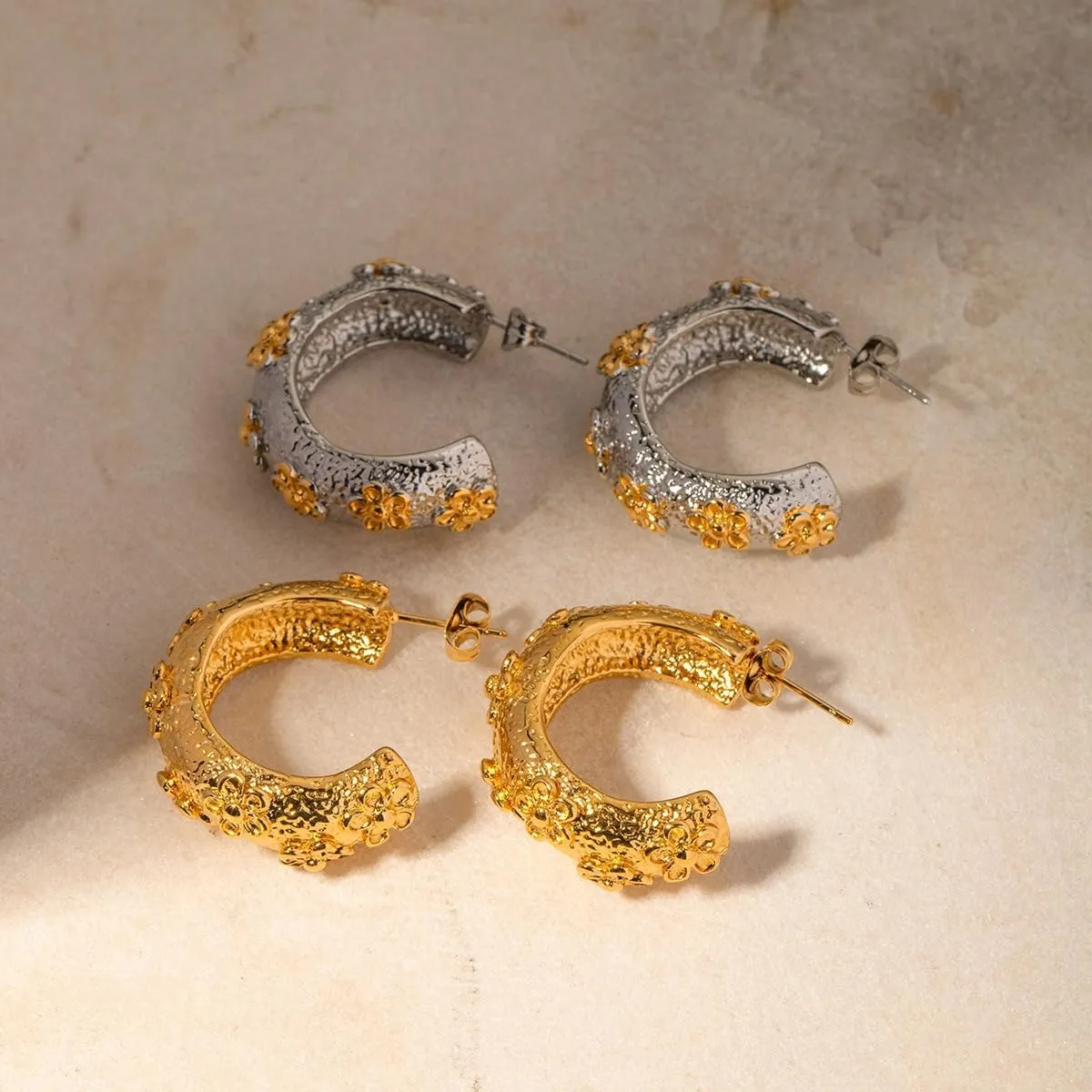 18K Gold Plated Stainless Steel Earrings - 7 Unique Designs - Hypoallergenic & Water-Resistant - Statement Jewelry for Women