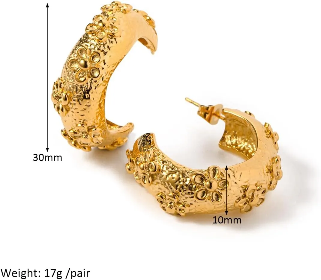 18K Gold Plated Stainless Steel Earrings - 7 Unique Designs - Hypoallergenic & Water-Resistant - Statement Jewelry for Women