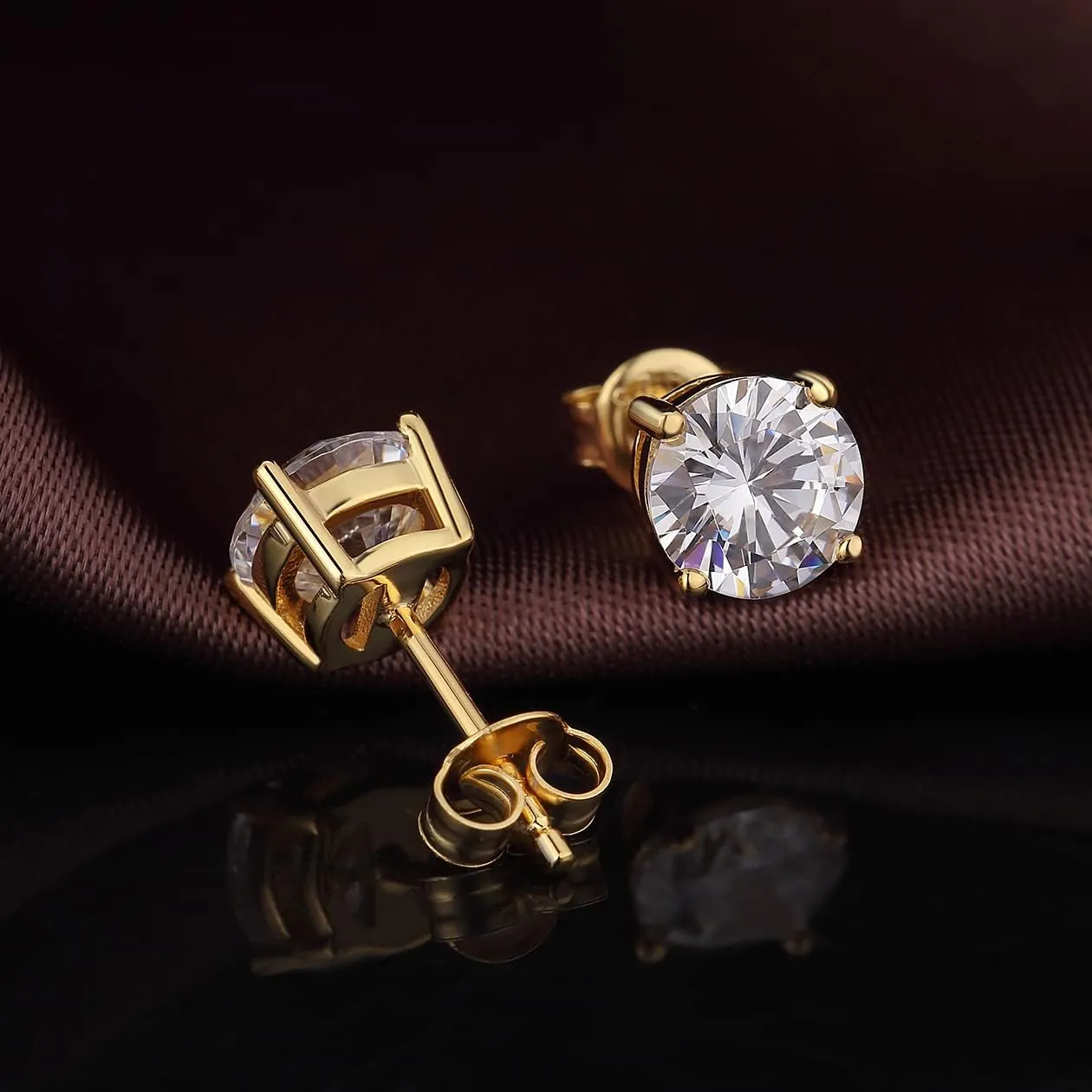 18K White Gold Plated Simulated Diamond Sparkly Round Stud Earrings 925 Sterling Silver 5A CZ Cubic Zirconia 4mm to 8mm Fine Jewelly for Women Men