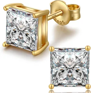 18K White Gold Plated Simulated Diamond Sparkly Round Stud Earrings 925 Sterling Silver 5A CZ Cubic Zirconia 4mm to 8mm Fine Jewelly for Women Men