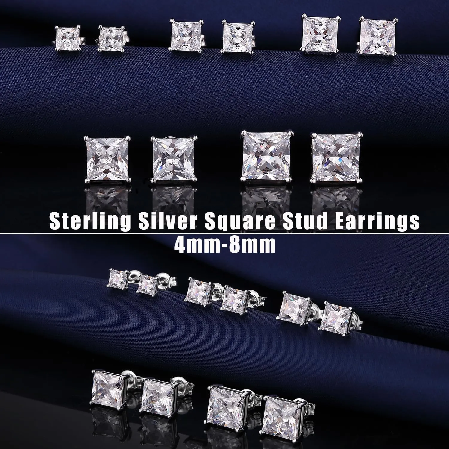 18K White Gold Plated Simulated Diamond Sparkly Round Stud Earrings 925 Sterling Silver 5A CZ Cubic Zirconia 4mm to 8mm Fine Jewelly for Women Men