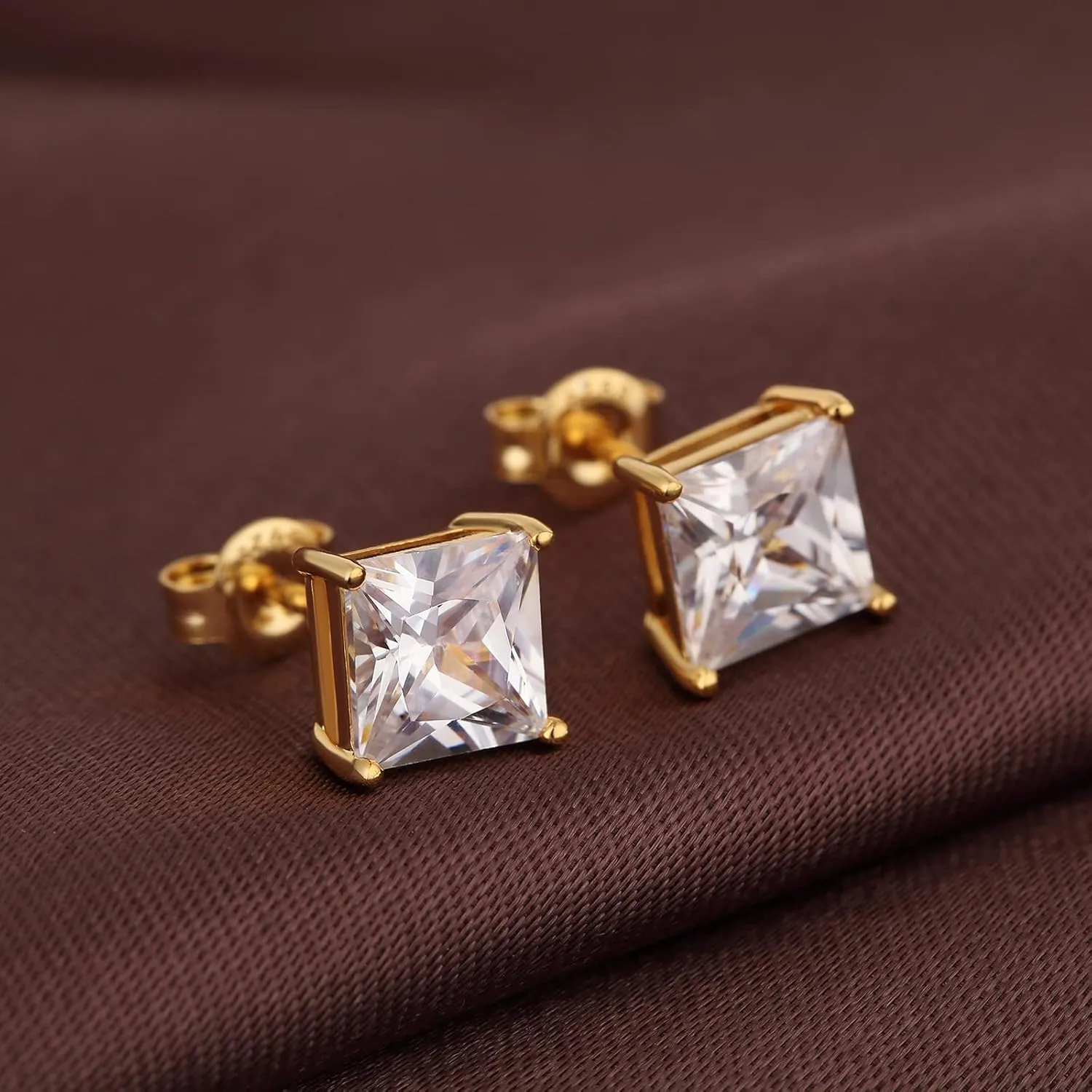 18K White Gold Plated Simulated Diamond Sparkly Round Stud Earrings 925 Sterling Silver 5A CZ Cubic Zirconia 4mm to 8mm Fine Jewelly for Women Men