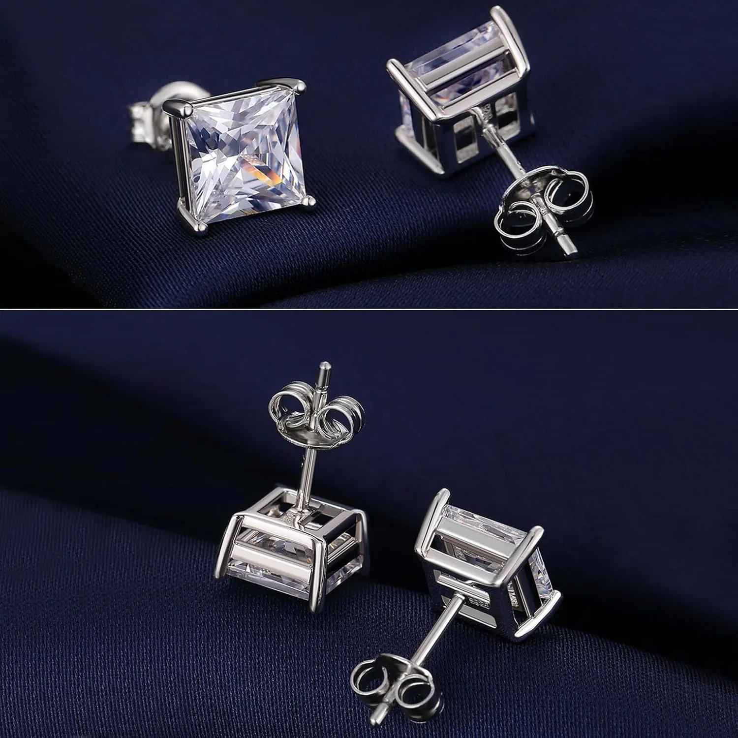 18K White Gold Plated Simulated Diamond Sparkly Round Stud Earrings 925 Sterling Silver 5A CZ Cubic Zirconia 4mm to 8mm Fine Jewelly for Women Men