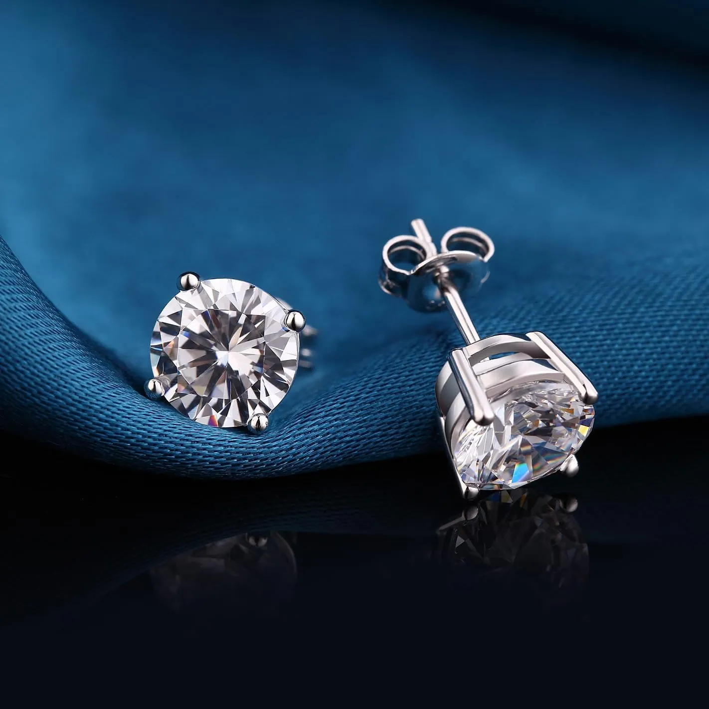 18K White Gold Plated Simulated Diamond Sparkly Round Stud Earrings 925 Sterling Silver 5A CZ Cubic Zirconia 4mm to 8mm Fine Jewelly for Women Men