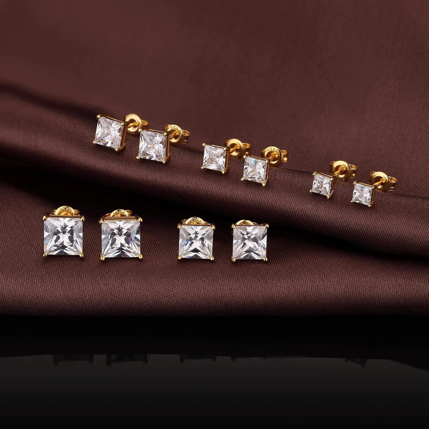 18K White Gold Plated Simulated Diamond Sparkly Round Stud Earrings 925 Sterling Silver 5A CZ Cubic Zirconia 4mm to 8mm Fine Jewelly for Women Men