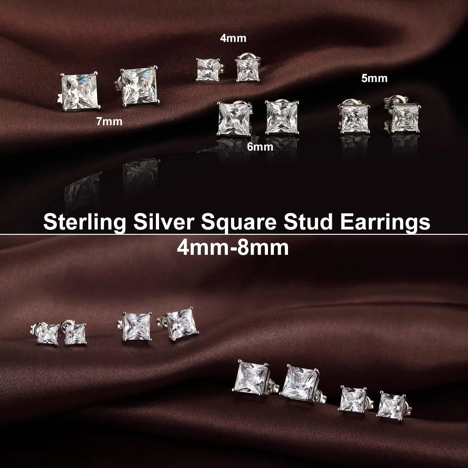 18K White Gold Plated Simulated Diamond Sparkly Round Stud Earrings 925 Sterling Silver 5A CZ Cubic Zirconia 4mm to 8mm Fine Jewelly for Women Men