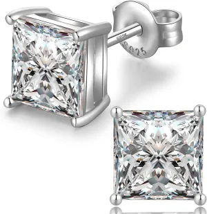 18K White Gold Plated Simulated Diamond Sparkly Round Stud Earrings 925 Sterling Silver 5A CZ Cubic Zirconia 4mm to 8mm Fine Jewelly for Women Men